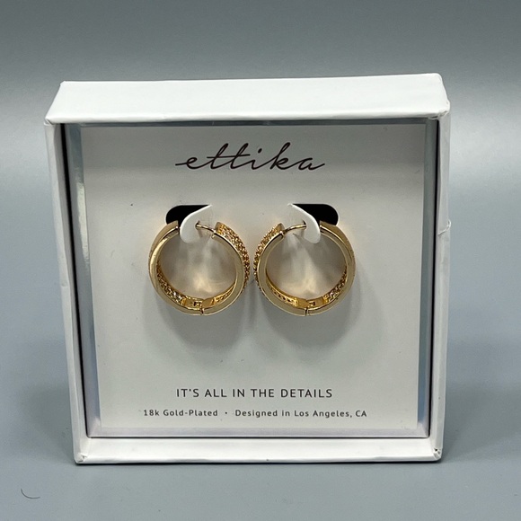 Ettika 18K Gold Plated Pave Set Crystal Huggie Earrings - Picture 2 of 3